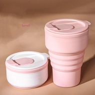 HARRIETT Folding Coffee Cup, 375ml Silicone Collapsible Cups with Lid, Water Bottle with Lid Foldabl