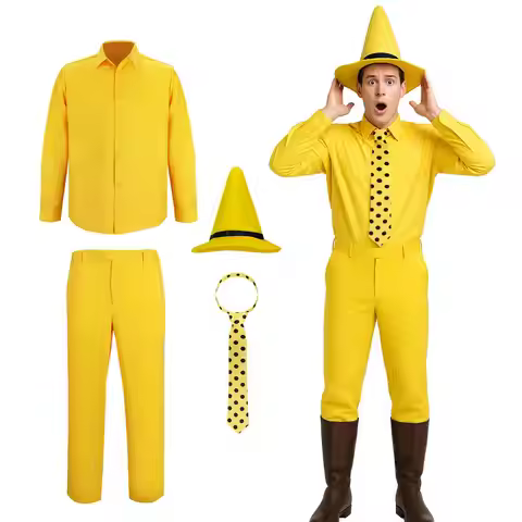 Movie Curious George Cosplay Costume Men's Suit Yellow Hat Ted Halloween Outfits