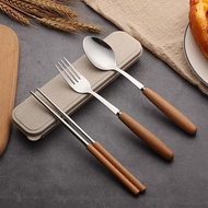 SET OF 3 WOODEN HANDLE FORKS AND FORKS