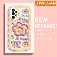 YIWESAN เคส M23 A23ปลอกสำหรับ Samsung 5G ลายการ์ตูน3D มาการอนดอกไม้สีครีมลูกคลื่นน่ารักแฟชั่นเคสโทรศ