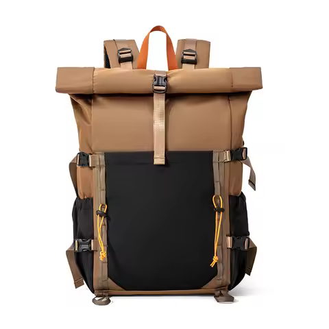 28L Men's roll mouth expandable patchwork travel backpack laptop backpack outdoor waterproof camping