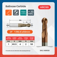 Ballnose R0.5 x 50mm Carbide 2 Flute HRC55 - Ball Nose Diameter 1mm R0.5x50