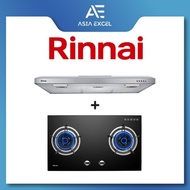 RINNAI RH-S95A-SSVR 90CM SLIMLINE HOOD + RINNAI RB-782G FLEXIHOB 78CM 2 BURNER GLASS BUILT-IN GAS HOB