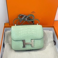 Hermes Constance Mini🐊6U Vert D’Eau薄荷綠鱷魚皮銀扣✨