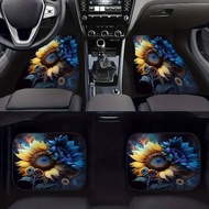 4-Piece Set Fashionable Sunflower Pattern Car Floor Mat Set, Crystal Velvet Anti-Slip Design, Heavy 