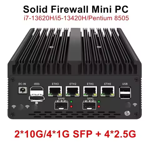 Topton Solid Firewall Mini PC Industrial Computer Intel I7/i5 13620H/12450H 8505 4*2.5G NICS 2*10G/4