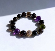 寶石系 天然礦石 黑玫瑰碧璽 多寶 925純銀 手鍊