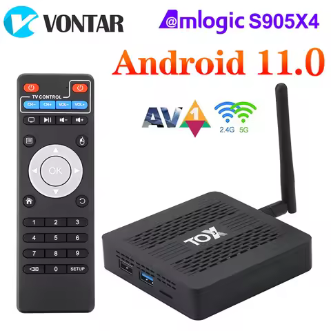 TOX3 Smart TV Box Android 11 4GB 32GB Amlogic S905X4 2T2R Dual Wifi 1000M BT4.1 AV1 4K DLNA Media Pl
