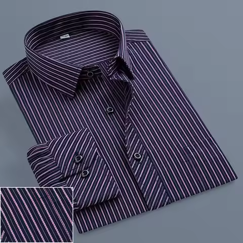 Men's Business Casual Social Shirts Oversized Plus Large Size 9XL 8XL Long Sleeve Classic Plaid Stri