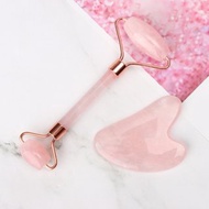 【小NG商品特賣】天然粉晶玉石緊緻提拉滾輪心型刮痧板套組