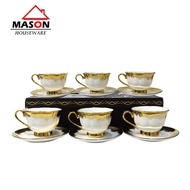 TEA CUP SAUCER SET OF 6 PIECES COFFEE CUP/ CERAMIC TEA CUP/ SET OF 6 PCS GOLD MOTIF