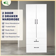 KT Furniture: 2 Door Wardrobe Cabinet With 2 Drawer Solid Board / Almari Baju / Almari Pakaian Perabot Rumah / Perabot Murah