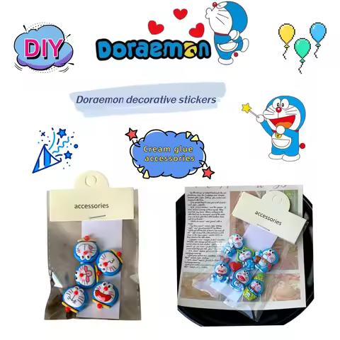 Doraemon cartoon cute cream glue accessories, Doraemon 3D stickers, traceless 3D stickers, cup stick