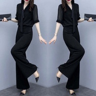 大碼女裝上衣新款韩版 大碼 套裝 女 2024 新款 2025 Spring Summer Women's Fashionable Wide-Leg Pants Suit - Loose Fittin