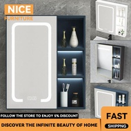 Space Aluminum Bathroom Mirror Cabinet with Led Light Wall-mounted Toilet Smart Mirror Box Bathroom Mirror with Shelf