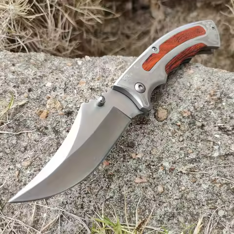 Samurai in Your Pocket: 3" Razor-Sharp 8CR13 Steel Blade Folding Knife – Laser-Etched Steel/Wood Hyb