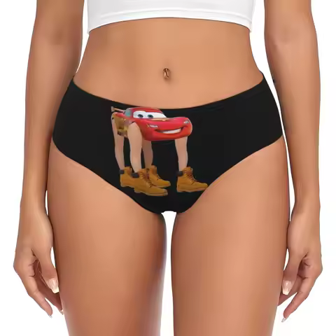Custom Cartoon Cars Lightning Mcqueen Brief Panties Women Breathable Underwear Valentine's Day Gift 