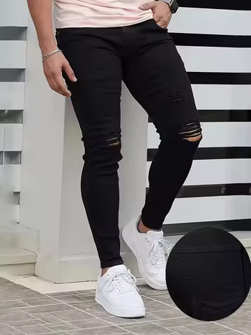 Men'S Distressed Jeans, Faded Distressed Skinny Straight Jeans
