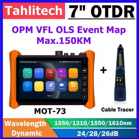 7" OTDR Fiber Optic Reflectometer HD Touch Screen VFL OLS OPM Event Map Ethernet Cable Tester fiber 