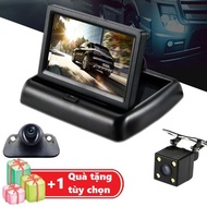 Camera lùi + Camera gắn gương chiếu hậu kèm màn hình gấp 4.3 inch cao cấp - Car Rearview LCD Monitor