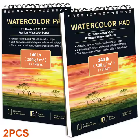 2pcs/A5 Watercolor Sketchbook 5.5 x 8.5 Inch, Watercolor Paper Cold Press (140lb/300gsm), Spiral Bou