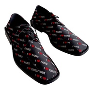 EU42 BALENCIAGA 黑色尼龍紅字提花 I LOVE PARIS 字皮鞋紳士鞋