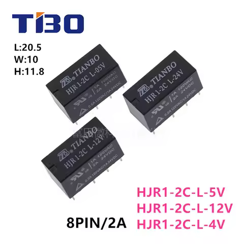 1Pcs TIANBO Relay HJR1-2C-L-05V HJR1-2C-L-12V HJR1-2C-L-24V 8Pin 2A Synchronous HK19F HFD27-005 012 