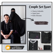 Couple set Baju Syari Hijab Jumbo free cadar bandana Bahan Wolfis Tebal Exclusive
