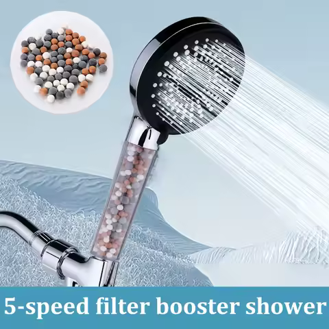 5-speed Shower Head Water Adjustment Filter High Pressure Negative Ion Hard Water Softening Shower H