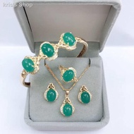 COD✽┅◊[SPARKLE] 18k  Bangkok rose Gold Jade Jewelry Set Earrings Ring Bangle Necklace Pendant with G