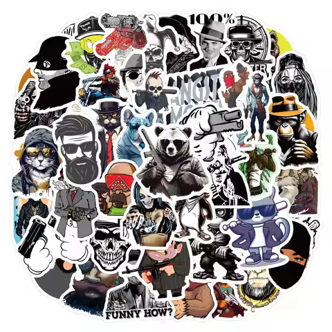 60pcs Cartoon Gangster Gunman Graffiti Stickers for Decorative Scrapbooking Stationery Handbook Skat