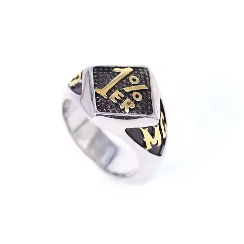 Punk Stainless Steel 1% er One Percenter Outlaw Ring 18k Gold plating Biker Motorcycle Club Band Par