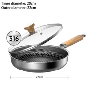 Konco 316 stainless steel pan non-stick frying pan with lid cookware for Induction cooker and Gas cooker pan household steak frying pan non stick pancake Pan 22cm/26cm