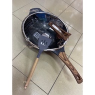 CERAMIC 32CM STONE WOK PAN WITH COVER SET/ Deep Frying Pan Cooking Wok Granite Non Stick Coating WOK