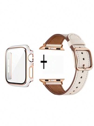 2入組硬質PC材料手錶殼，鍍玫瑰金框架和屏幕保護器，與Apple Watch Strap Se、Series 6, 5, 4, 3, 2, 1相容。時尚女士手帶替換款配備38mm、40mm、41mm、42mm、44mm、45mm智能手錶Applewatch帶。