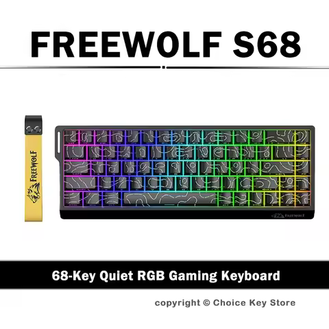 FREEWOLF S68 Wired Keyboard 68 Keys Compact RGB Backlit Type-C Soft Keys 19-Key Rollover Quiet Low-P