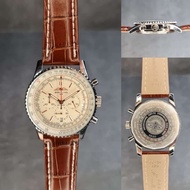 PRIA Men's LEATHER BREITLING Watches / Guys PREMIUM JAPAN QUARTS CRONO + Active Date DIAL 4.2CM Jamt