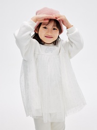 女幼童裝|Logo圓領長袖洋裝-白色