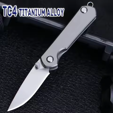 14C28N Steel Blade Titanium Folding Knife High Hardness Foldable Pocket Knife With Keychain Disassem