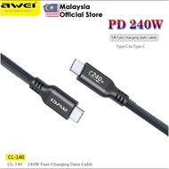 Awei CL-140 240W Data Cable Fast Charging 5A Kabel Type-C to Type-C 5A Cable 1 Meter Data Transmissi