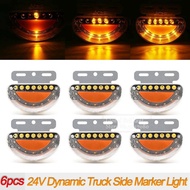 6pcs 24V LED Dynamic Car Truck Side Marker Light Amber Car External Lights Squarde Warning Tail Light Signal Lamps Trail