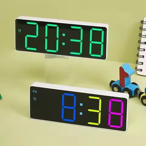 RGB Colorful Alarm Clock with Temperature Date LCD Display LED Digital Clock Battery Operated 4 Digi