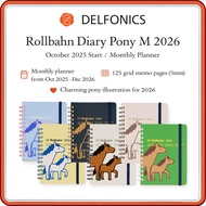 Rollbahn Diary Pony M 2026 Planner (Oct 2025 Start) Delfonics Monthly Notebook with Grid Pages & Poc