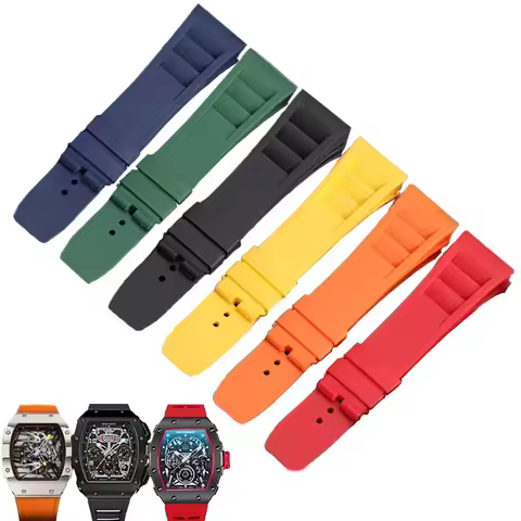 25mm Red Black Green Gray Blue Yellow Orange Rubber Watchband For Richard Mille watch strap for RM01