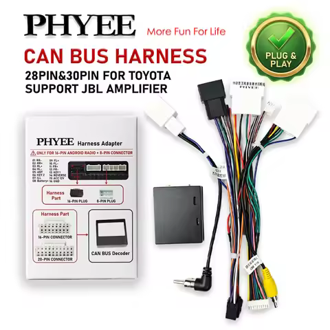 28Pin/30Pin Wiring Harness with CAN BUS Decoder for Toyota Camry Corolla RAV4, Support JBL Amp/SWC, 