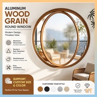 【YT】Custom Round Window | Vintage Wood Grain Aluminium Frame | Tempered Glass | Wall Art Decor