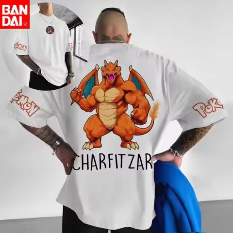 Pokemon Charizard Charfitzar Print T Shirt Men 2026 Summer White Oversized Tee Anime Streetwear Hara