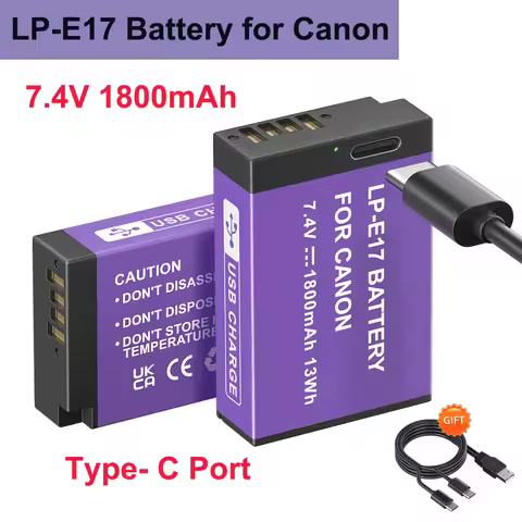 LP-E17 LPE17 Battery with Type-C Port for Canon EOS R8 RP R50 200D M6 II M5 M3 77D T6i 750D T6s T8i 