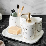 ♀ↂ Nordic Marble Texture Bathroom Supplies Kit Matte Ceramic Bathroom Accessories Set Soap Dispenser -Toothbrush Holder-Soap Dish