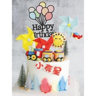 烘焙蛋糕裝飾卡通蒸汽小火車軟陶玩偶多彩火車頭車廂寶寶生日擺件